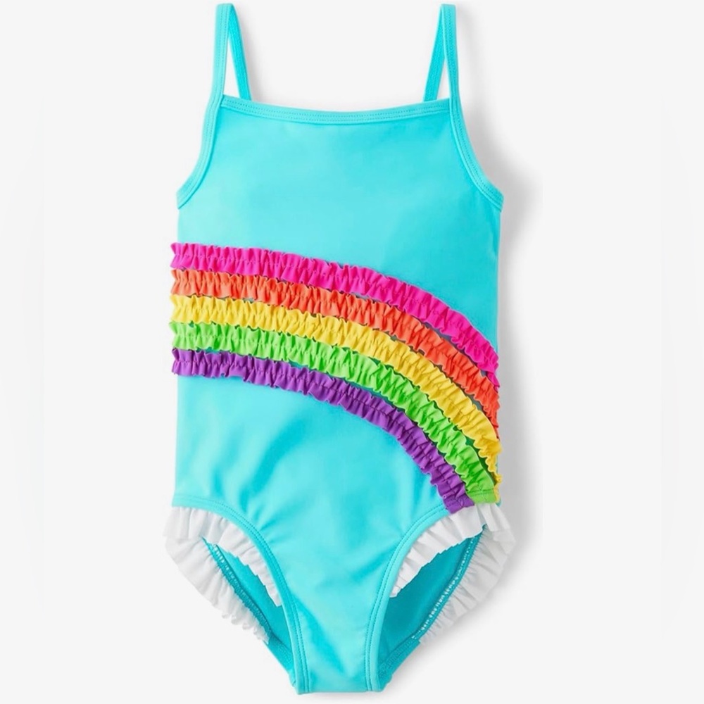 Gymboree Turquoise One-Piece Swimsuit with Rainbow Ruffle